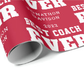 Best Coach je Name Jahr Weiß Rot Geschenkpapier (Rolleneckpunkt)