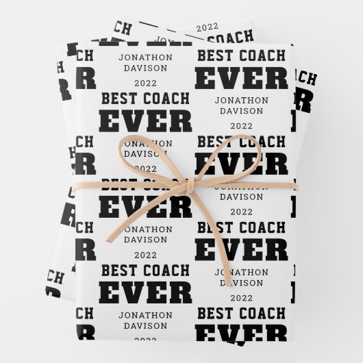 Best Coach je Name Jahr Weiß Schwarz Geschenkpapier Set (Beispiel)