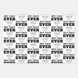 Best Coach je Name Jahr Weiß Schwarz Geschenkpapier Set