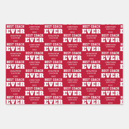 Best Coach je Typografie Name Jahr Weiß Rot Geschenkpapier Set