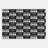 Best Coach je Typografie Name Jahr Weiß Schwarz Geschenkpapier Set (Vorderseite)