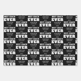 Best Coach je Typografie Name Jahr Weiß Schwarz Geschenkpapier Set