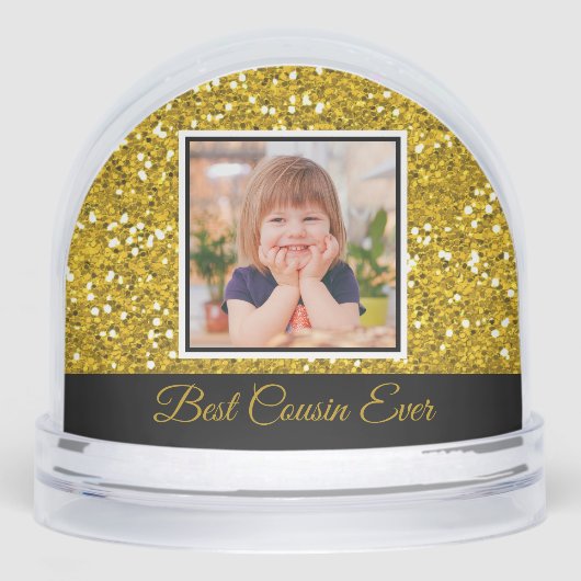 Best Cousin Ever 2 Photo Keepsake Gold Glitter Schneekugeln (Vorderseite)