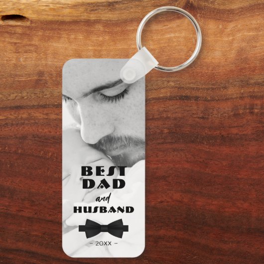 Best Dad and Husband Black Tie Elegant Photo Schlüsselanhänger (Rückseite)