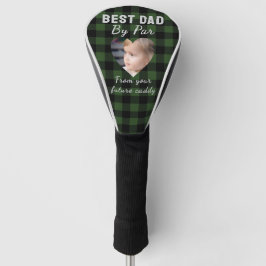 Best Dad Custom Kids Photo Green Buffalo Plaid Golf Headcover