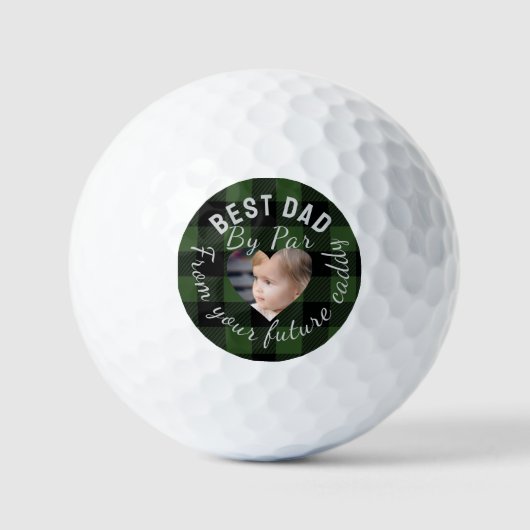 Best Dad Custom Kids Photo Green Buffalo Plaid Golfball (Vorderseite)