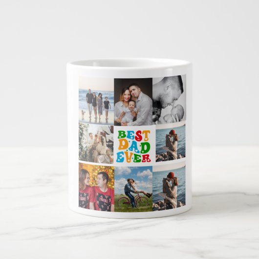 Best Dad Ever 8 Photo Custom Personalized Collage Jumbo-Tasse (Vorderseite)