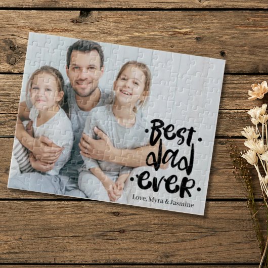 Best Dad Ever Black Custom Photo Gift From Kids Puzzle