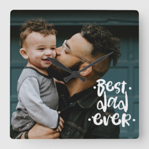Best Dad ever Custom Photo Father's Day Gift Quadratische Wanduhr