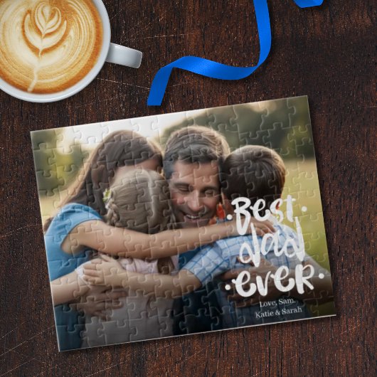 Best Dad Ever Custom Photo From Kids White Script Puzzle
