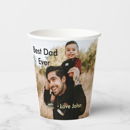 Best dad ever father's dad gift photo name simple pappbecher (Vorderseite)