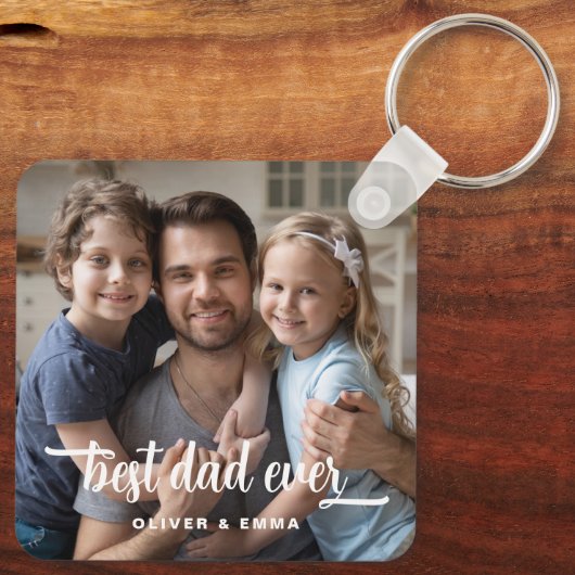 Best Dad Ever Father's Day Script Photo Schlüsselanhänger (Rückseite)