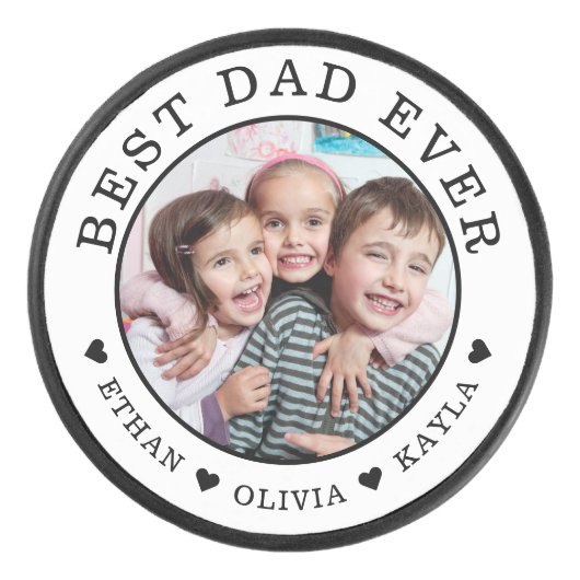 Best Dad Ever Personalized Photo Black And White Eishockey Puck (Vorderseite)