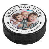 Best Dad Ever Personalized Photo Black And White Eishockey Puck (3/4)