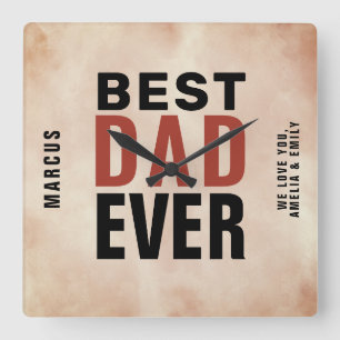 Best Dad Ever Trendy Watercolor Father`s Day Quadratische Wanduhr