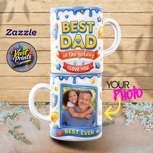 Best Dad in the Galaxy Rocket Ship Photo Collage Tasse