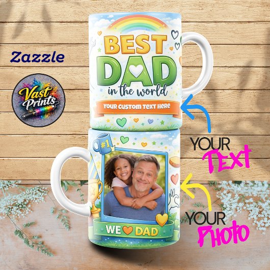 Best Dad in the World Rainbow Custom Photo Collage Kaffeetasse