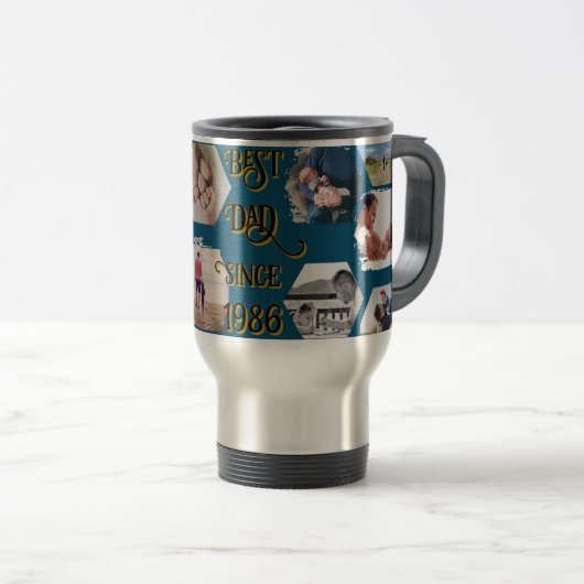 "Best Dad Since" fotos y fecha personalizable Reisebecher (VorderseiteRechts)
