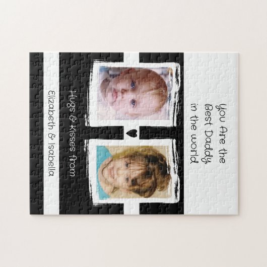 Best Daddy 2 Fotos geben die Namen schwarz Puzzle (Horizontal)