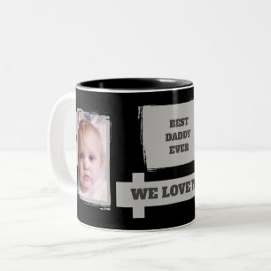 Best Daddy Ever 2 Fotos Liebe Sie schwarz grau Zweifarbige Tasse