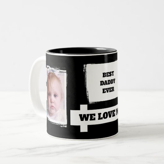 Best Daddy Ever 2 Fotos Liebe Sie Schwarz-weiß Zweifarbige Tasse (Vorderseite Links)