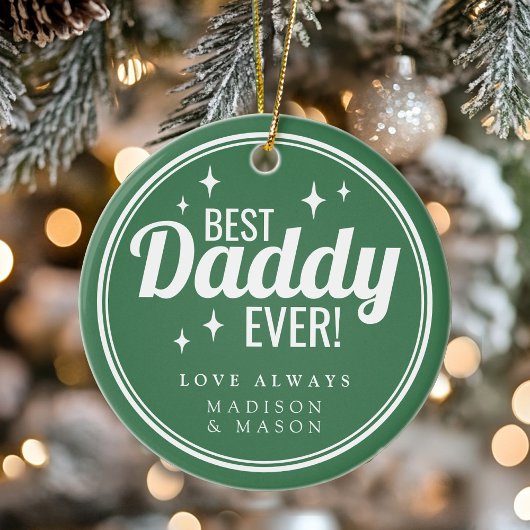Best Daddy Ever Green Retro Sparkle Christmas Keramik Ornament