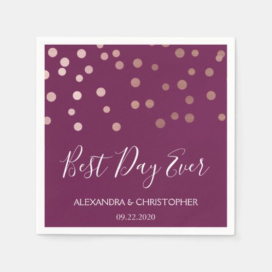 Best Day Ever Burgundy Confetti Wedding Serviette (Vorderseite)