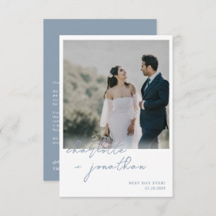 Best Day Ever Dusty Blue Script Foto Hochzeit Dankeskarte