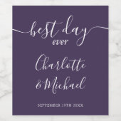 Best Day Ever Elegant Script Purple Wedding Weinetikett (Einzelnes Label)