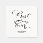 Best Day Ever - Elegante Schwarze Script Hochzeit Serviette (Vorderseite)