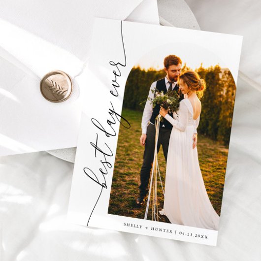 Best Day Ever Elegantes Script Wedding Foto Dankeskarte