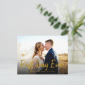 Best Day Ever Gold Foil Wedding Danke Foto Postkarte (Stehend Vorderseite)