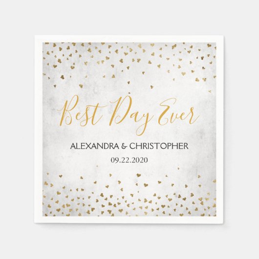 Best Day Ever Gold Hearts Confetti Wedding Serviette (Vorderseite)