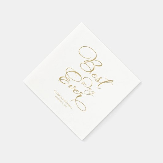 Best Day Ever Gold Imitate Foil Script Wedding Serviette (Ecke)