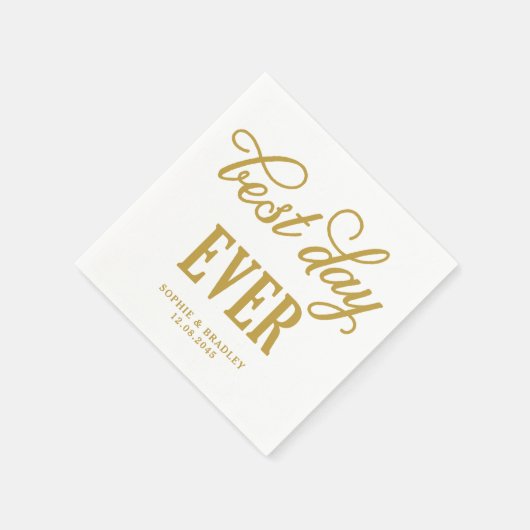 Best Day Ever Gold Moderne Kalligraphie Hochzeit Serviette (Ecke)