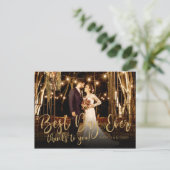 Best Day Ever Gold Script Foto Hochzeit Vielen Dan Postkarte (Stehend Vorderseite)