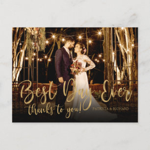 Best Day Ever Gold Script Foto Hochzeit Vielen Dan Postkarte
