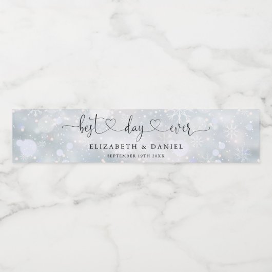 Best Day Ever Heart Script Winter Wedding Wasserflaschenetikett (Einzelnes Label)