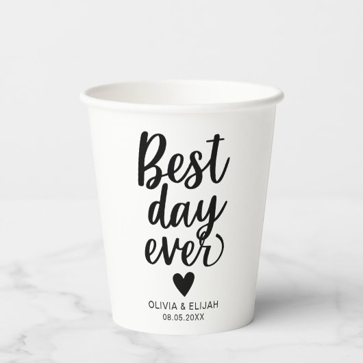 Best Day Ever mit Heart Wedding Paper Cups Pappbecher (Rückseite)