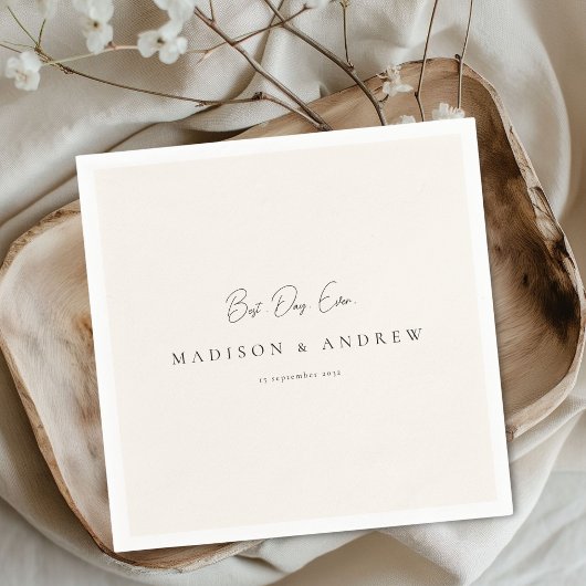 BEST DAY EVER! Modern, Minimal, Beige, Wedding Serviette