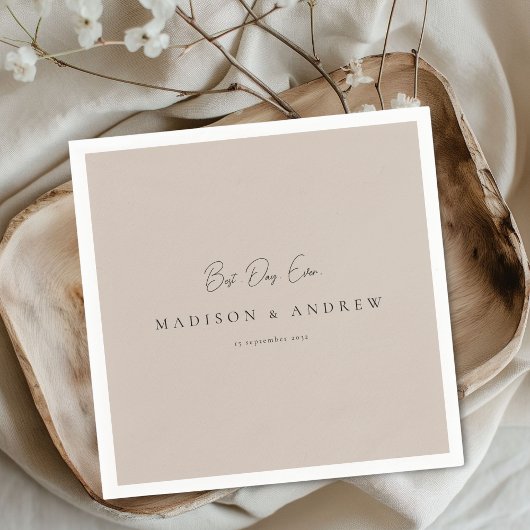 BEST DAY EVER! Modern Minimal Light Brown Wedding Serviette