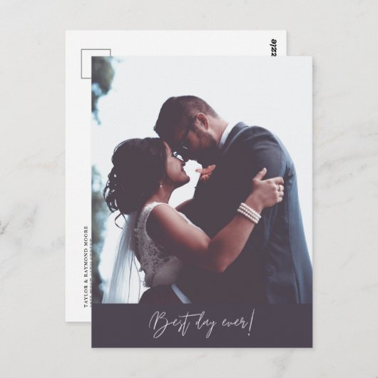 Best Day Ever Moderne Foto Hochzeit Vielen Dank Postkarte (Vorne/Hinten)