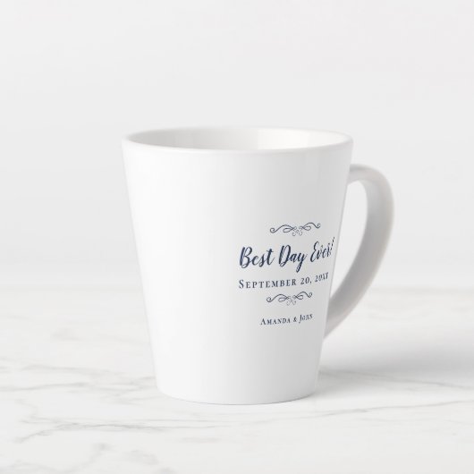 Best Day Ever Navy Blue Elegante Hochzeitsfeier Em Milchtasse (Rechte Ecke)
