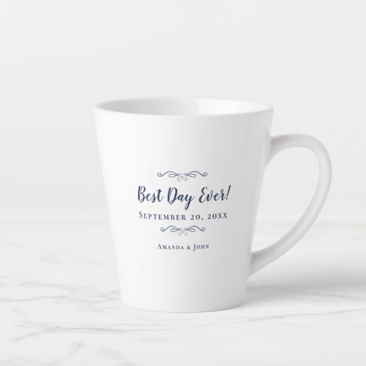 Best Day Ever Navy Blue Elegante Hochzeitsfeier Em Milchtasse (Rechts)