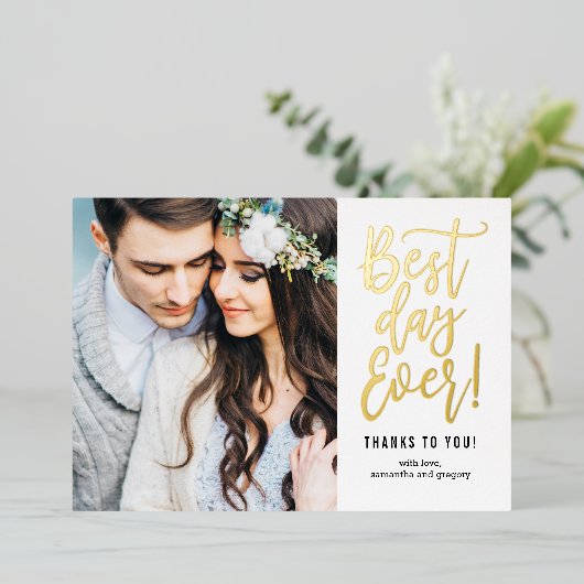 Best Day Ever Real FOIL Foto Danke Karte (Stehend vorne)