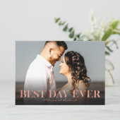 Best Day Ever Rose Gold Wedding Danke Foto Karte (Stehend Vorderseite)