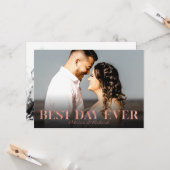 Best Day Ever Rose Gold Wedding Danke Foto Karte (Vorderseite/Rückseite Beispiel)