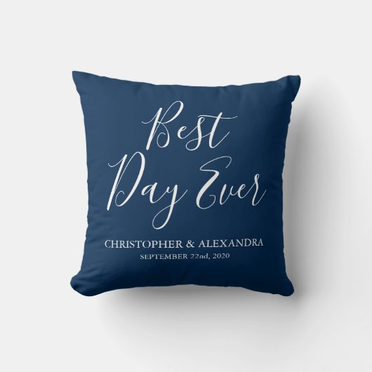 Best Day Ever Rose Navy Blue Wedding Kissen (Vorderseite)