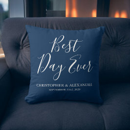 Best Day Ever Rose Navy Blue Wedding Kissen