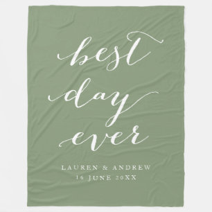 Best Day Ever Sage Wedding Fleece Blanket